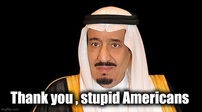 saudi arabia king salman fail | Thank you , stupid Americans | image tagged in saudi arabia king salman fail | made w/ Imgflip meme maker