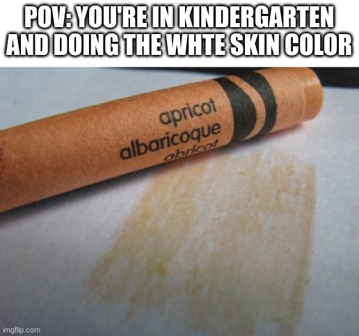 sorry if i offended any black people | POV: YOU'RE IN KINDERGARTEN AND DOING THE WHTE SKIN COLOR | image tagged in kindergarten | made w/ Imgflip meme maker