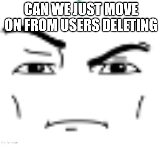 man face eyebrow raise | CAN WE JUST MOVE ON FROM USERS DELETING | image tagged in man face eyebrow raise | made w/ Imgflip meme maker