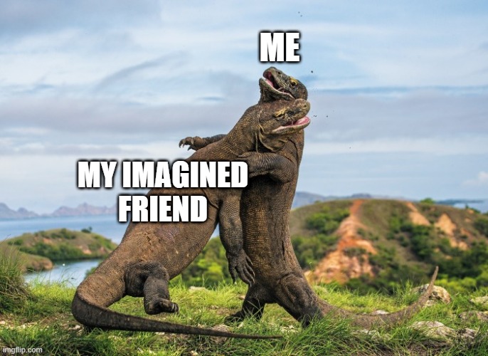 My Template | ME; MY IMAGINED FRIEND | image tagged in funny,custom template,crocodile | made w/ Imgflip meme maker
