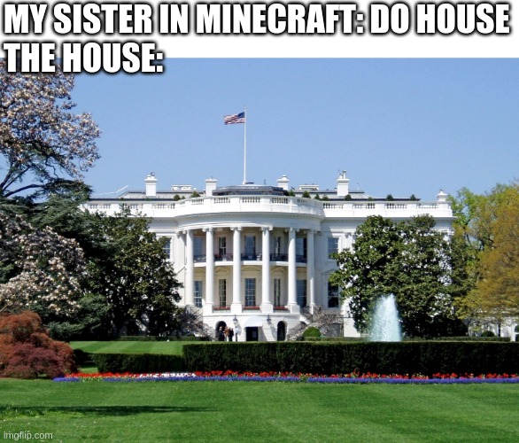 White House |  MY SISTER IN MINECRAFT: DO HOUSE

THE HOUSE: | image tagged in white house | made w/ Imgflip meme maker
