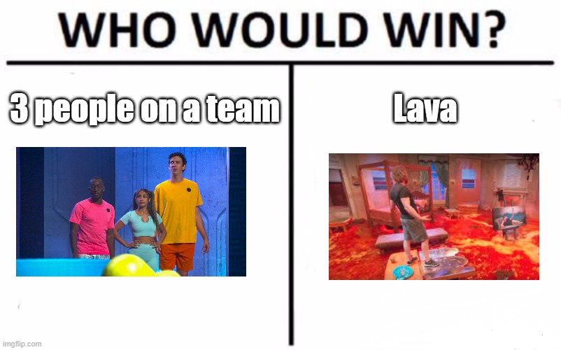 The floor is... | 3 people on a team; Lava | image tagged in memes,who would win,floor is lava | made w/ Imgflip meme maker