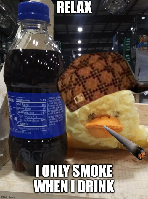 Smoking Drunk Duck | RELAX; I ONLY SMOKE WHEN I DRINK | image tagged in drunk duck | made w/ Imgflip meme maker