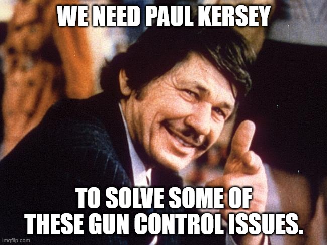 Pending for your Thoughts Mr. Bronson. LOL | WE NEED PAUL KERSEY; TO SOLVE SOME OF THESE GUN CONTROL ISSUES. | image tagged in charles bronson,gun control,guns | made w/ Imgflip meme maker