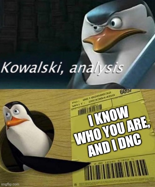 Kowalski Analysis | I KNOW WHO YOU ARE, AND I DNC | image tagged in kowalski analysis | made w/ Imgflip meme maker