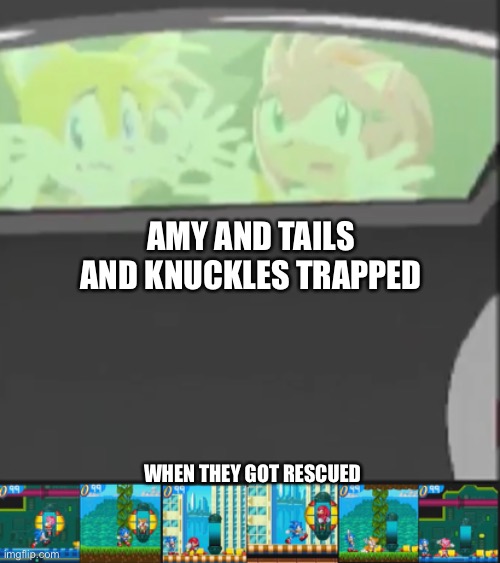 Before and After | AMY AND TAILS AND KNUCKLES TRAPPED; WHEN THEY GOT RESCUED | image tagged in tails the fox,amy rose,ugandan knuckles,sonic the hedgehog,sonic x | made w/ Imgflip meme maker