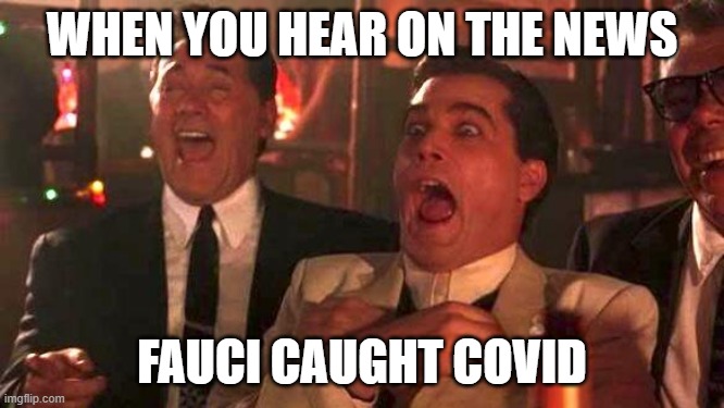 Goodfellas Laughing | WHEN YOU HEAR ON THE NEWS FAUCI CAUGHT COVID | image tagged in goodfellas laughing | made w/ Imgflip meme maker