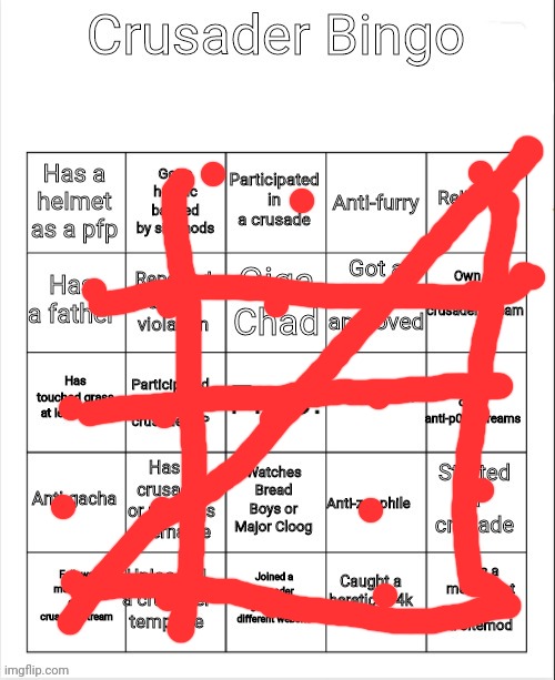 Crusader Bingo | image tagged in crusader bingo | made w/ Imgflip meme maker