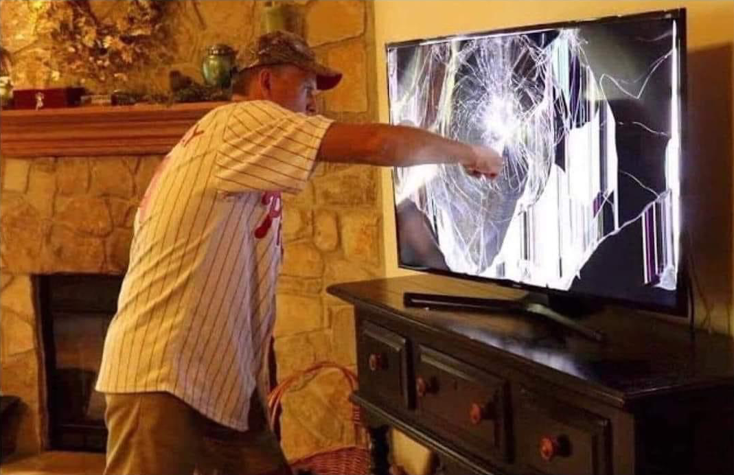 Man punches TV Blank Meme Template