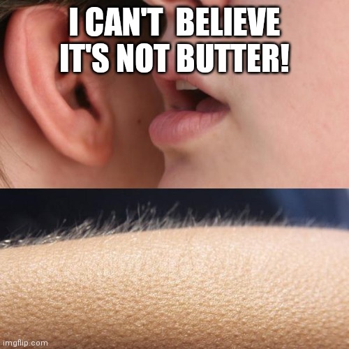Insert witty title here | I CAN'T  BELIEVE IT'S NOT BUTTER! | image tagged in whisper and goosebumps | made w/ Imgflip meme maker