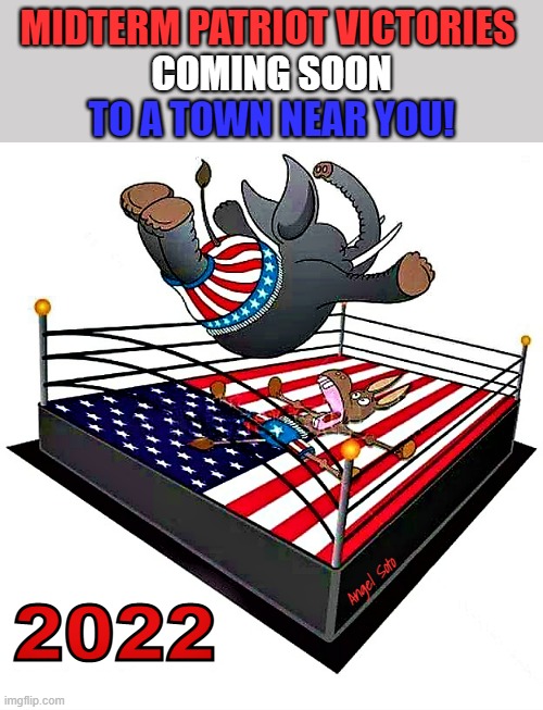 republican vs democrat wrestling |  MIDTERM PATRIOT VICTORIES; COMING SOON; TO A TOWN NEAR YOU! Angel Soto | image tagged in midterms,republican,democrat,patriots,town,wrestling | made w/ Imgflip meme maker