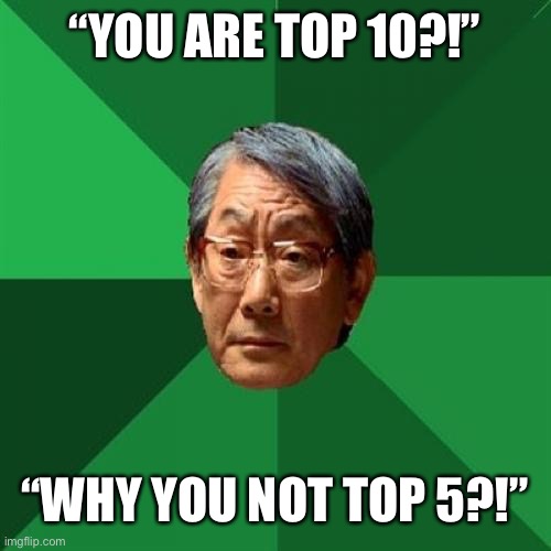 Asian Dad Top 10 Why Not Top 5 |  “YOU ARE TOP 10?!”; “WHY YOU NOT TOP 5?!” | image tagged in memes,high expectations asian father,top 10,graduation,graduate,asian dad | made w/ Imgflip meme maker