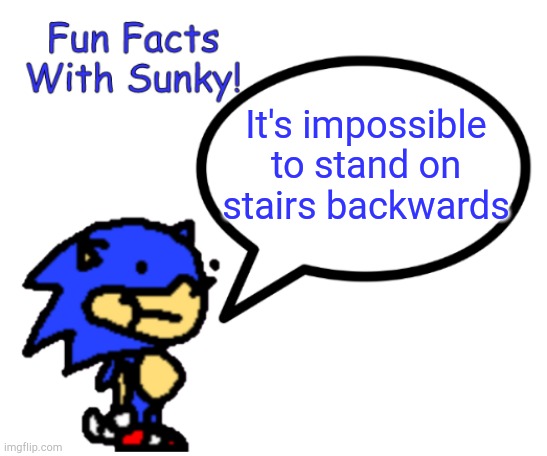 Fun Facts With Sunky! | It's impossible to stand on stairs backwards | image tagged in fun facts with sunky | made w/ Imgflip meme maker
