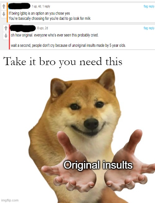 aoughhhhhhhhhh *cries in japan* UnUUUUU | Original insults | image tagged in take it bro you need this blank | made w/ Imgflip meme maker