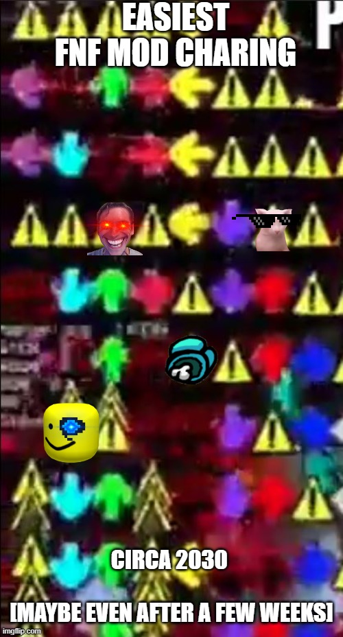FNF CHARTING CIRCA 2030 | EASIEST FNF MOD CHARING; CIRCA 2030 
   
[MAYBE EVEN AFTER A FEW WEEKS] | image tagged in fnf,spam,sans,sus,amogus,fnfworstcharting | made w/ Imgflip meme maker