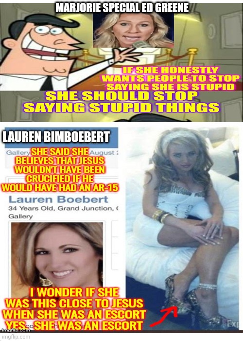 Trumpublican Women | MARJORIE SPECIAL ED GREENE; LAUREN BIMBOEBERT | image tagged in memes,trashy trumpublican women,trashy,white trash,white supremacists,lock them up | made w/ Imgflip meme maker