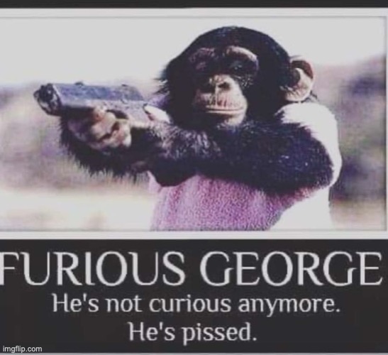 no mess with monke | image tagged in furious george,scary | made w/ Imgflip meme maker