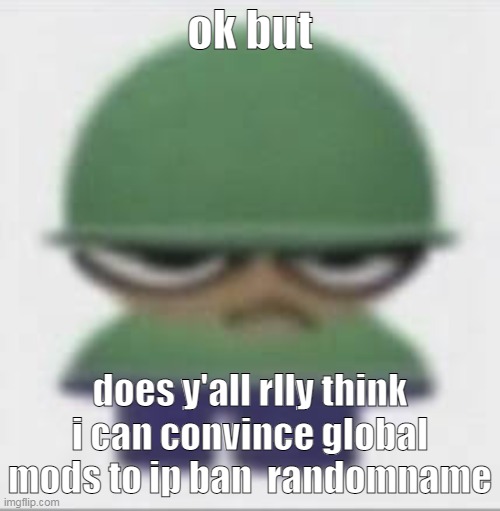 i wanna try but i need arguments | ok but; does y'all rlly think i can convince global mods to ip ban  randomname | made w/ Imgflip meme maker