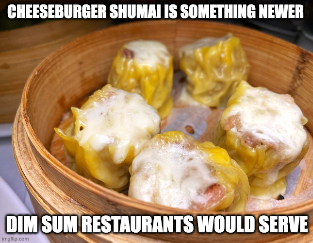 Bacon Cheeseburger Shumai | CHEESEBURGER SHUMAI IS SOMETHING NEWER; DIM SUM RESTAURANTS WOULD SERVE | image tagged in food,memes,shumai,dumplings | made w/ Imgflip meme maker
