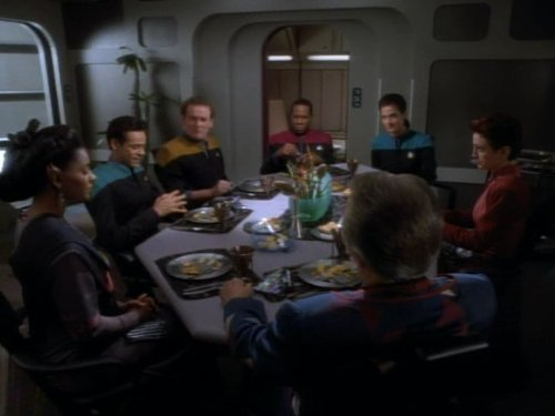 High Quality Deep Space Nine Crew At The Dinner Table Blank Meme Template