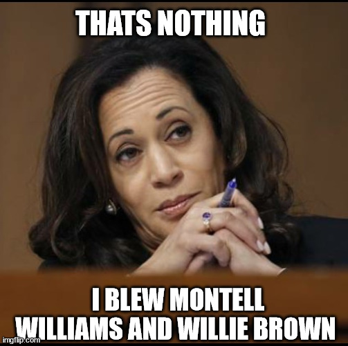 Kamala Harris  | I BLEW MONTELL WILLIAMS AND WILLIE BROWN THATS NOTHING | image tagged in kamala harris | made w/ Imgflip meme maker