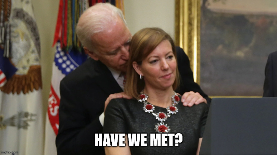 Joe Biden Sniffs Hair | HAVE WE MET? | image tagged in joe biden sniffs hair | made w/ Imgflip meme maker