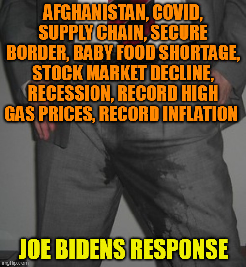 Joe Bidens America |  AFGHANISTAN, COVID, SUPPLY CHAIN, SECURE BORDER, BABY FOOD SHORTAGE, STOCK MARKET DECLINE, RECESSION, RECORD HIGH GAS PRICES, RECORD INFLATION; JOE BIDENS RESPONSE | image tagged in joe biden,inflation,gas prices,border security,biden failures,biden administration | made w/ Imgflip meme maker