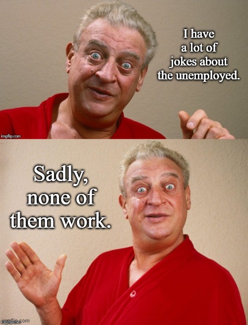 Unemployment Joke | I have a lot of jokes about the unemployed. Sadly, none of them work. | image tagged in rodney dangerfield,memes | made w/ Imgflip meme maker