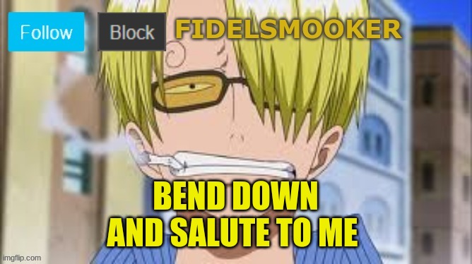 fidelsmooker | BEND DOWN AND SALUTE TO ME | image tagged in fidelsmooker | made w/ Imgflip meme maker