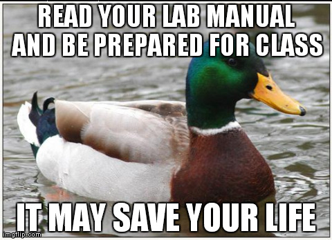 Actual Advice Mallard Meme | READ YOUR LAB MANUAL AND BE PREPARED FOR CLASS IT MAY SAVE YOUR LIFE | image tagged in memes,actual advice mallard | made w/ Imgflip meme maker