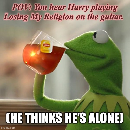 But That's None Of My Business | POV: You hear Harry playing Losing My Religion on the guitar. (HE THINKS HE’S ALONE) | image tagged in memes,but that's none of my business,kermit the frog,harry | made w/ Imgflip meme maker