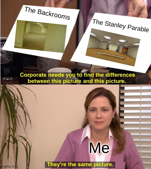 What's the difference | The Backrooms; The Stanley Parable; Me | image tagged in memes,they're the same picture,the backrooms | made w/ Imgflip meme maker