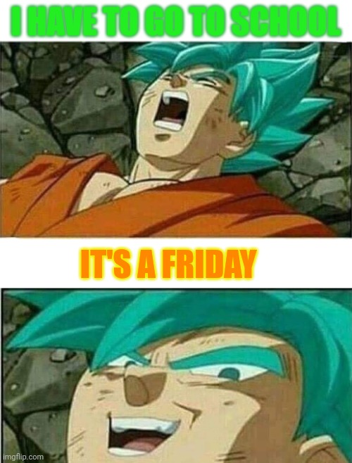 Dragon Ball Z | I HAVE TO GO TO SCHOOL; IT'S A FRIDAY | image tagged in dragon ball z | made w/ Imgflip meme maker