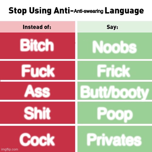Yeah. | Anti-swearing; Bitch; Noobs; Frick; Fuck; Ass; Butt/booty; Shit; Poop; Cock; Privates | image tagged in stop using anti-animal language | made w/ Imgflip meme maker