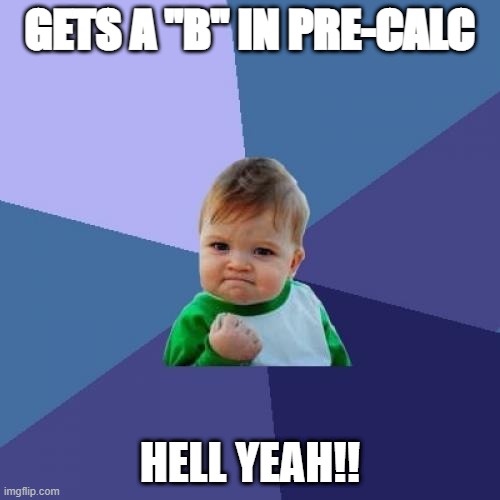Success Kid | GETS A "B" IN PRE-CALC; HELL YEAH!! | image tagged in memes,success kid | made w/ Imgflip meme maker
