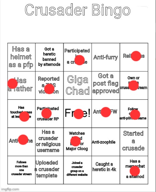 Idk why im posting this in MSMG | image tagged in crusader bingo | made w/ Imgflip meme maker