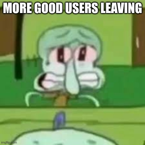 squidward crying | MORE GOOD USERS LEAVING | image tagged in squidward crying | made w/ Imgflip meme maker