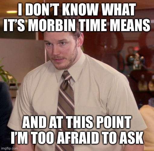 Chris Pratt - Too Afraid to Ask | I DON’T KNOW WHAT IT’S MORBIN TIME MEANS; AND AT THIS POINT I’M TOO AFRAID TO ASK | image tagged in chris pratt - too afraid to ask | made w/ Imgflip meme maker