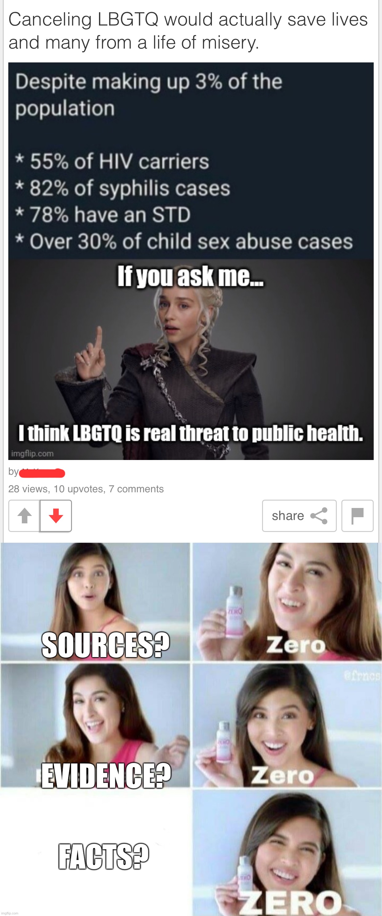Also, what the fuck does "cancel LGBTQ" even mean? It's not a TV show | SOURCES? EVIDENCE? FACTS? | image tagged in pimples zero | made w/ Imgflip meme maker