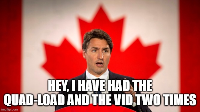 Justin Trudeau | HEY, I HAVE HAD THE QUAD-LOAD AND THE VID TWO TIMES | image tagged in justin trudeau | made w/ Imgflip meme maker
