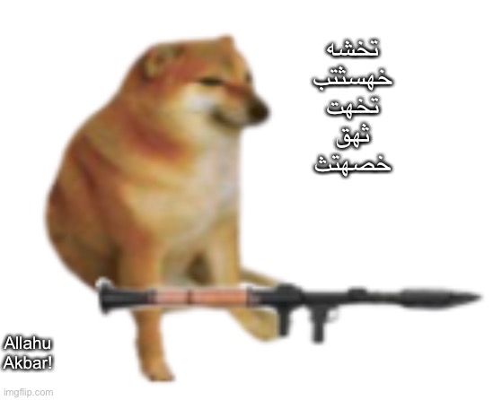 RPG Cheems | تخشه
خهسثتب
تخهت
ثهق
خصهتث; Allahu Akbar! | image tagged in rpg cheems | made w/ Imgflip meme maker