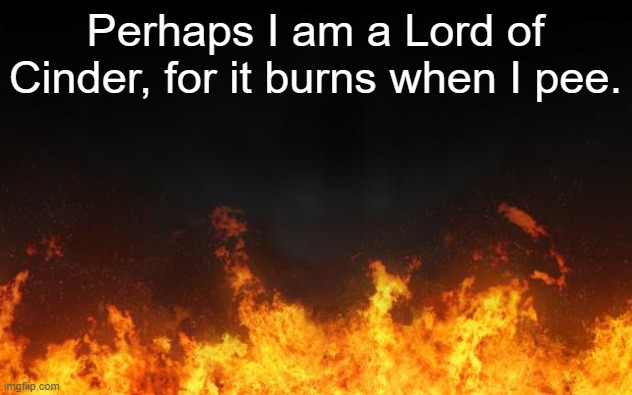 clever title | Perhaps I am a Lord of Cinder, for it burns when I pee. | image tagged in fire | made w/ Imgflip meme maker