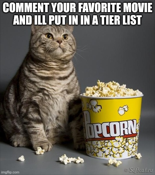 Cat eating popcorn | COMMENT YOUR FAVORITE MOVIE AND ILL PUT IN IN A TIER LIST | image tagged in cat eating popcorn | made w/ Imgflip meme maker