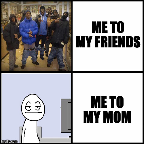 blank drake format | ME TO MY FRIENDS; ME TO MY MOM | image tagged in blank drake format,memes,meme,funny,fun,relatable | made w/ Imgflip meme maker