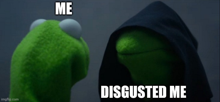 Evil Kermit | ME; DISGUSTED ME | image tagged in memes,evil kermit | made w/ Imgflip meme maker