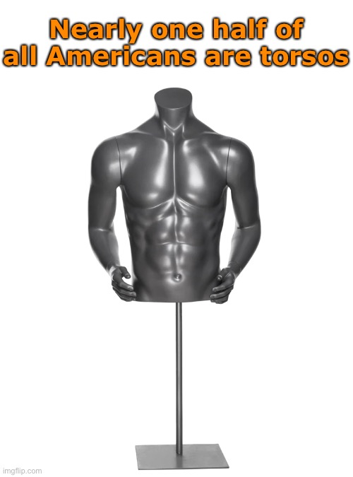 Nearly one half of all Americans are torsos | image tagged in funny memes,bad jokes,eyeroll | made w/ Imgflip meme maker