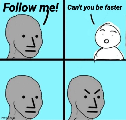 NPC Meme | Follow me! Can't you be faster | image tagged in npc meme | made w/ Imgflip meme maker