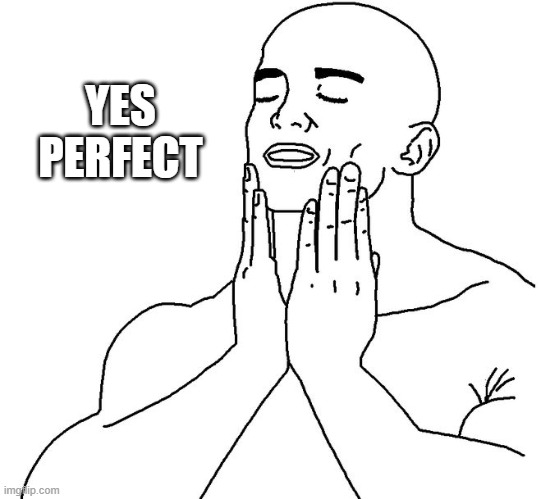 Satisfaction | YES
PERFECT | image tagged in satisfaction | made w/ Imgflip meme maker