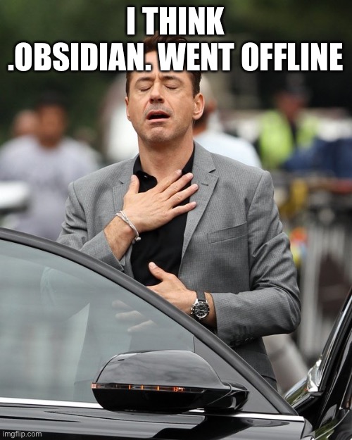 Nope hes still online damn it | I THINK .OBSIDIAN. WENT OFFLINE | image tagged in relief | made w/ Imgflip meme maker