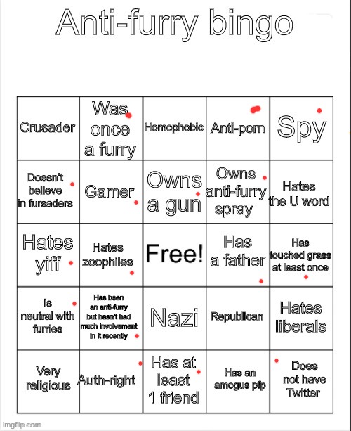 Anti-Furry bingo | image tagged in anti-furry bingo | made w/ Imgflip meme maker